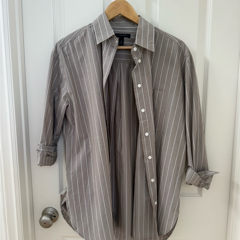 Banana Republic Taupe Striped Button Down Shirt